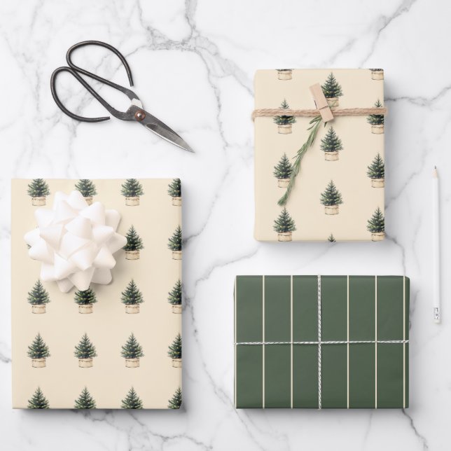 Rustic Minimal Christmas Tree Wrapping Paper Sheet (Front)