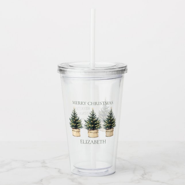 Rustic Minimal Christmas Trees Acrylic Tumbler (Front)