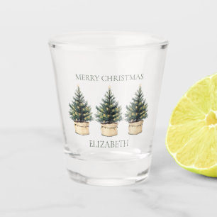 Rustic Minimal Christmas Trees Shot Glass