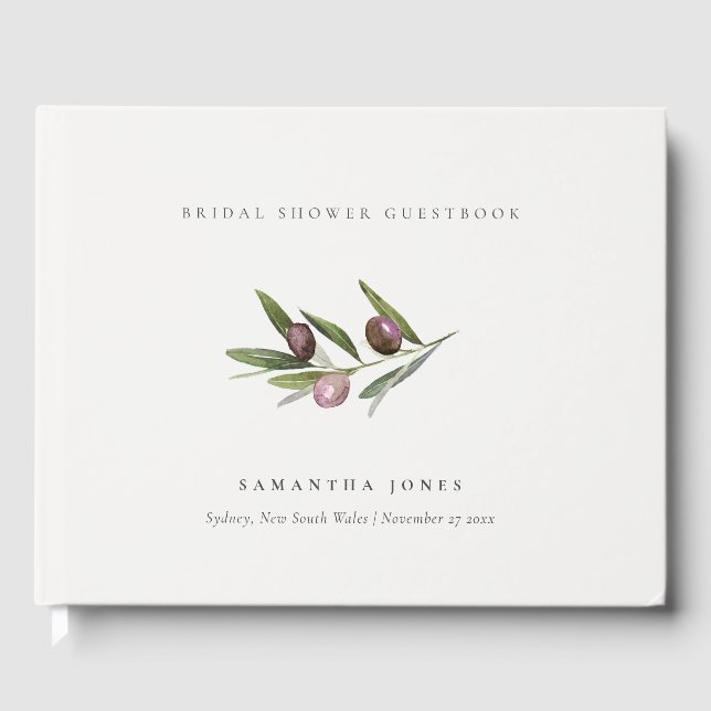 Rustic Minimal Olive Branch Foliage Bridal Shower Guest Book (Front)
