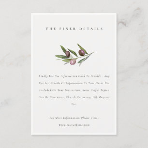 Rustic Minimal Olive Branch Foliage Wedding Detail Enclosure Card