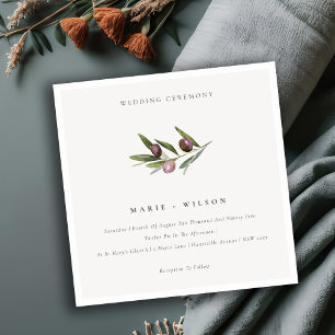 Rustic Minimal Olive Branch Foliage Wedding Invite