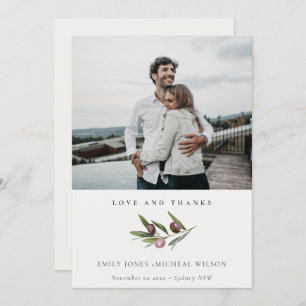Rustic Minimal Olive Branch Foliage Wedding Photo Thank You Card