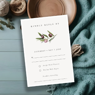 Rustic Minimal Olive Branch Foliage Wedding RSVP
