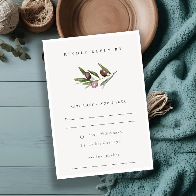 Rustic Minimal Olive Branch Foliage Wedding RSVP Card (Creator Uploaded)
