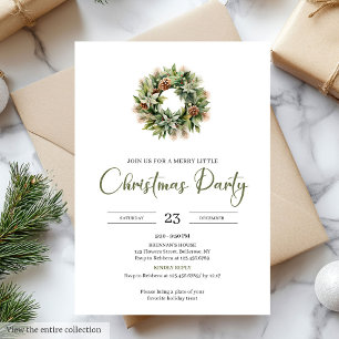 Rustic Minimal Sage Ivory Christmas Wreath Invitation