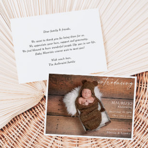 Rustic Minimalist Baby Photo Announcement Card
