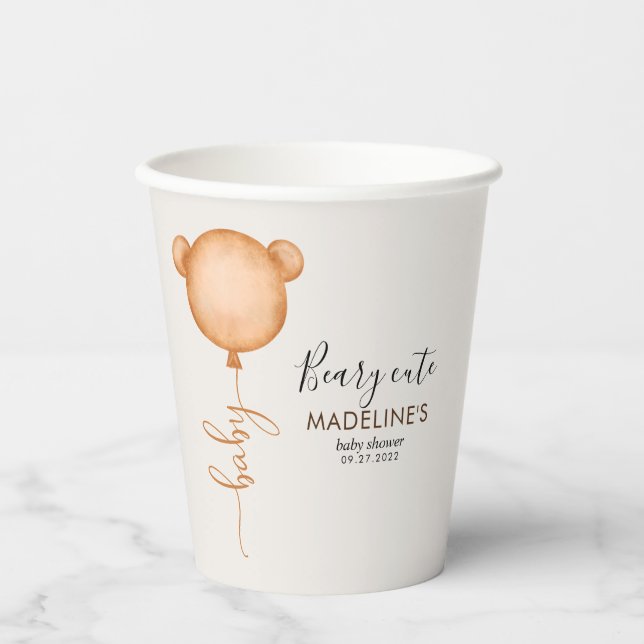 Rustic Minimalist Beary Cute Baby Shower Paper Cups (Front)