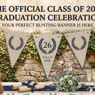 Rustic Minimalist Burlap Navy Laurel Wreath 2026 G Bunting