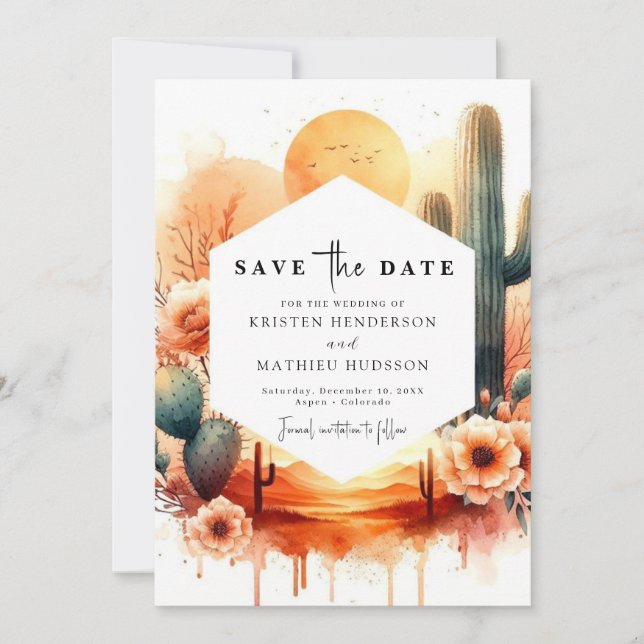 Rustic Minimalist Cactus Wedding Save The Date (Front)