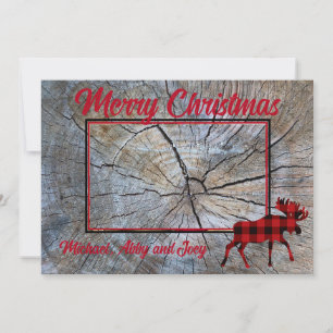 Rustic minimalist classic moose plaid customisable holiday card