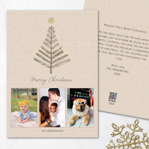 Rustic Minimalist Custom Photo Collage Christmas  Holiday Card