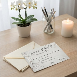 Rustic Minimalist Floral Sakura Wedding RSVP Card