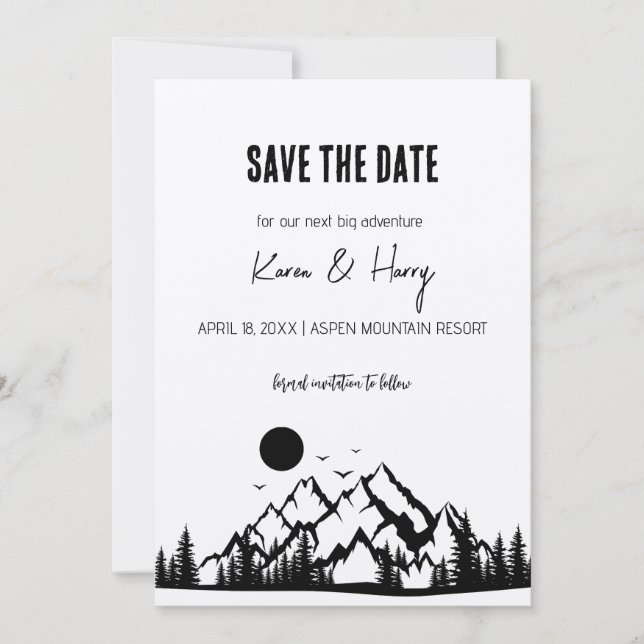 Rustic Minimalist Kraft Mountain Save the Date  Invitation (Front)