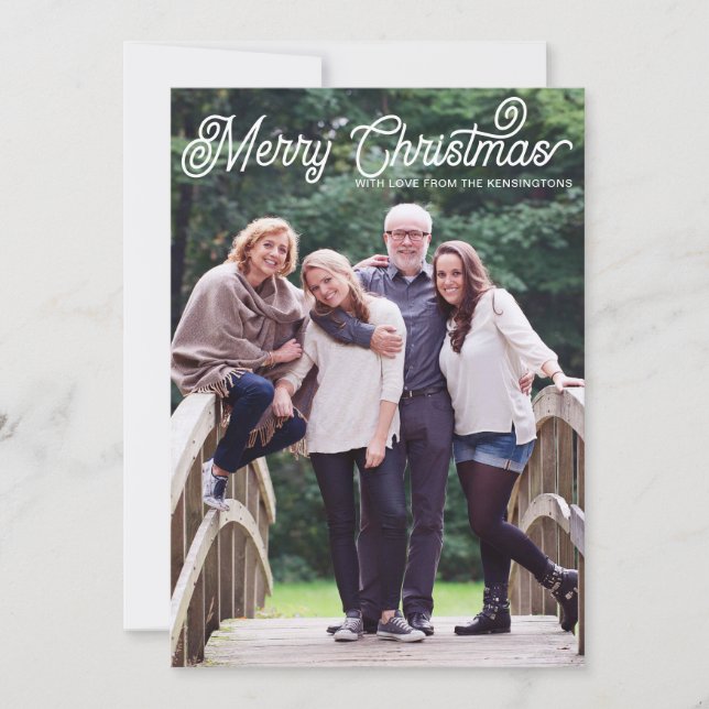 Rustic Minimalist Merry Christmas Typography Photo Holiday Card (Front)