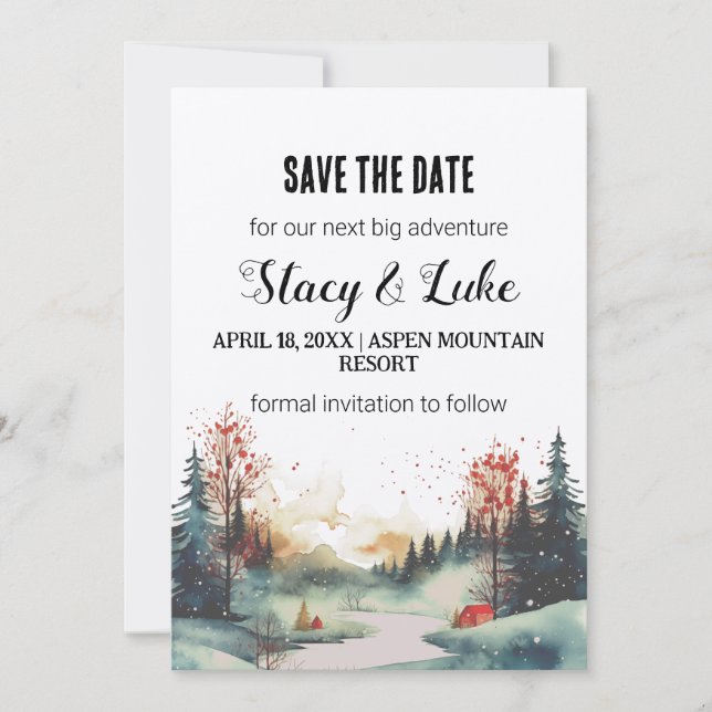 Rustic Minimalist Mountain Forest Save the Date Invitation (Front)
