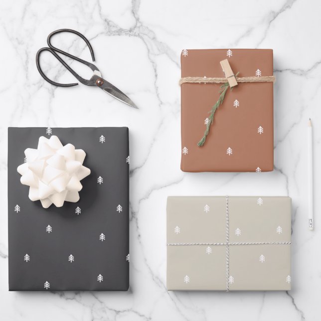 Rustic Minimalist Scandinavian Pine Trees Wrapping Paper Sheet (Front)