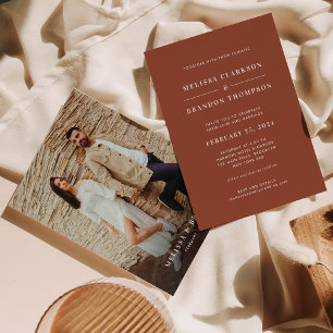 Rustic Minimalist Terracotta Photo Wedding Invitation