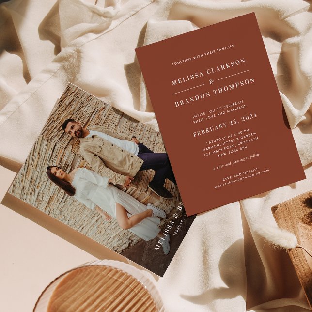 Rustic Minimalist Terracotta Photo Wedding  Invitation (Creator Uploaded)