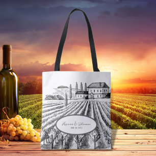 Rustic Minimalist Vinyard Sketch Wedding Gift Tote Bag