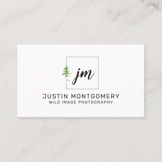 Rustic Minimalist Watercolor Pines Business Card (Front)