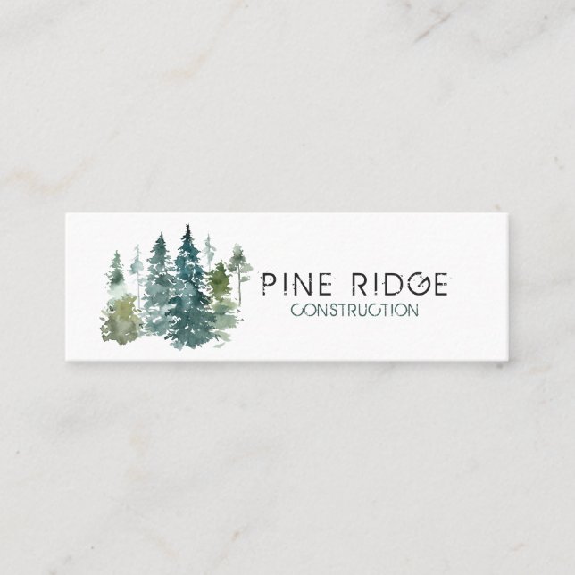 Rustic Minimalist Watercolor Pines Mini Business Card (Front)