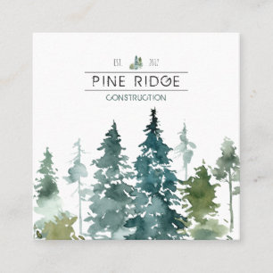 Rustic Minimalist Watercolor Pines Square Business Card