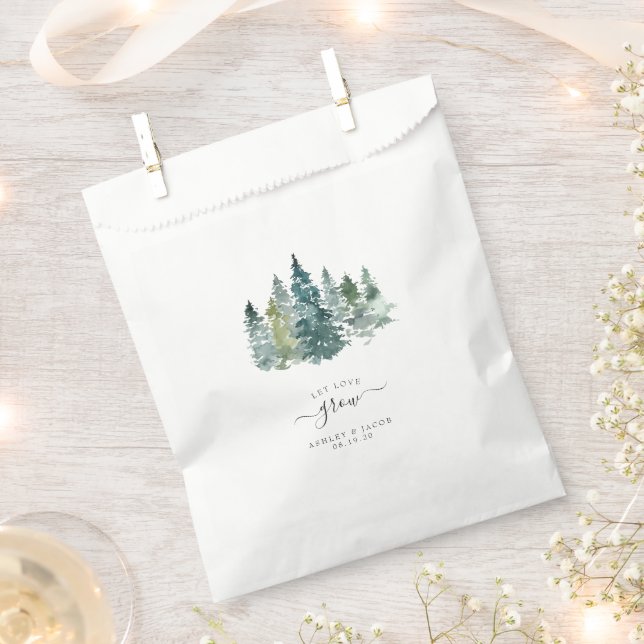 Rustic Minimalist Watercolor Pines Wedding Favour Bag (Clipped)