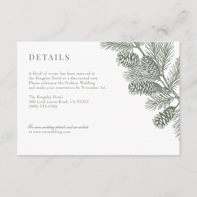 Rustic Minimalist Winter Wedding Details Cards (Front)
