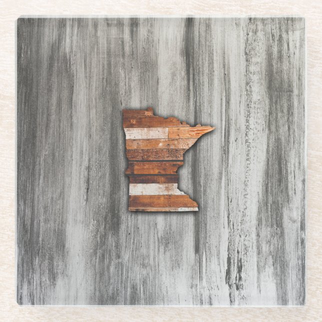 Rustic Minnesota Shape Glass Coaster (Front)
