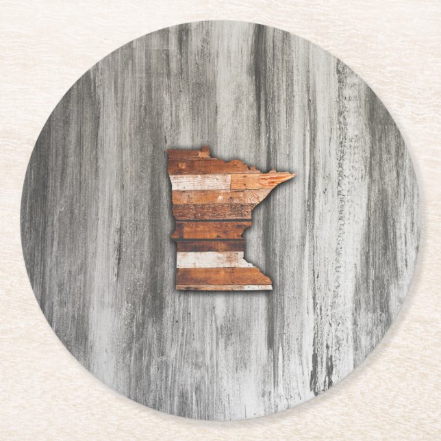 Rustic Minnesota Shape Round Paper Coaster (Front)