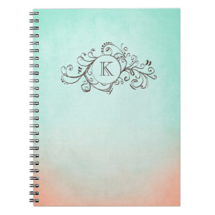 Rustic Mint and Peach Bohemian Flourish Notebook
