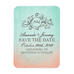 Rustic Mint and Peach Bohemian Save The Date Magnet