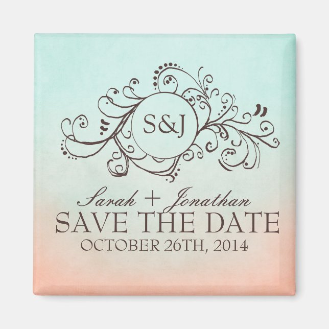 Rustic Mint and Peach Bohemian Save The Date Magnet (Front)