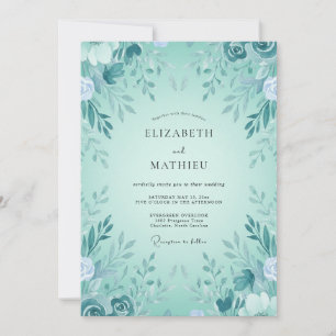 Rustic Mint Aqua Leafy Wedding Invitation