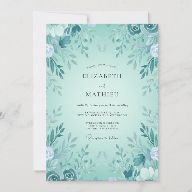 Rustic Mint Aqua Leafy Wedding Invitation (Front)