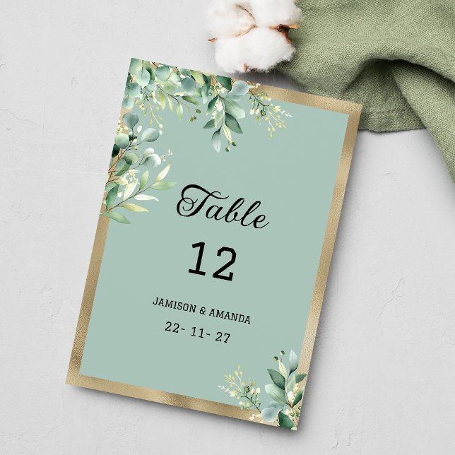 Rustic mint gold eucalyptus leaves Table Numbers (Rustic mint gold eucalyptus leaves Table Numbers )