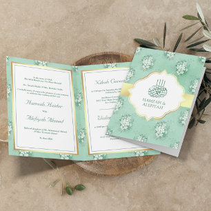 Rustic Mint Green and White Floral Muslim Wedding Invitation