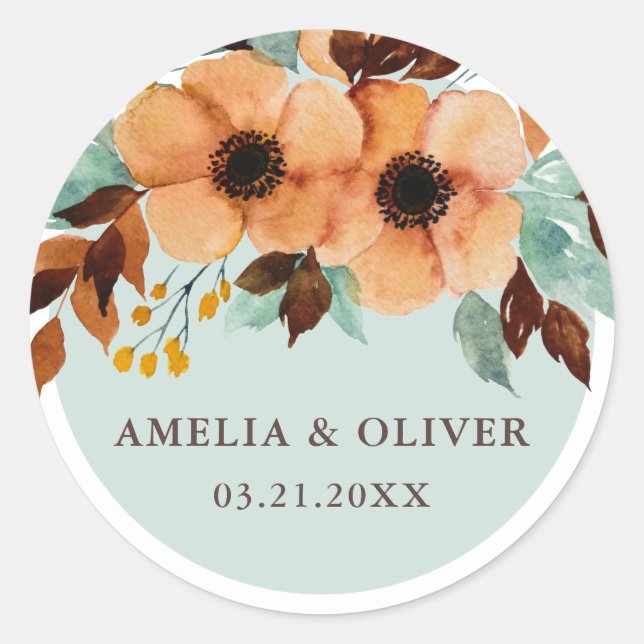 Rustic Mint Green Floral Wedding Envelope Seals (Front)