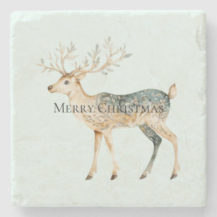Rustic Mint Green Gold Cream Christmas Deer Stone Coaster