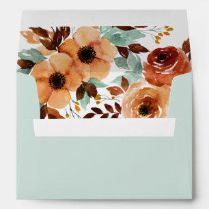 Rustic Mint Green Watercolor Floral Wedding Envelope