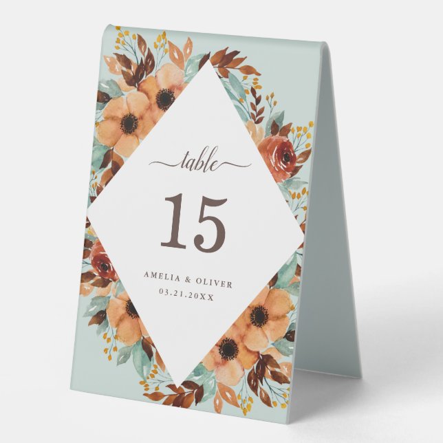 Rustic Mint Green Watercolor Wedding Number (Front)