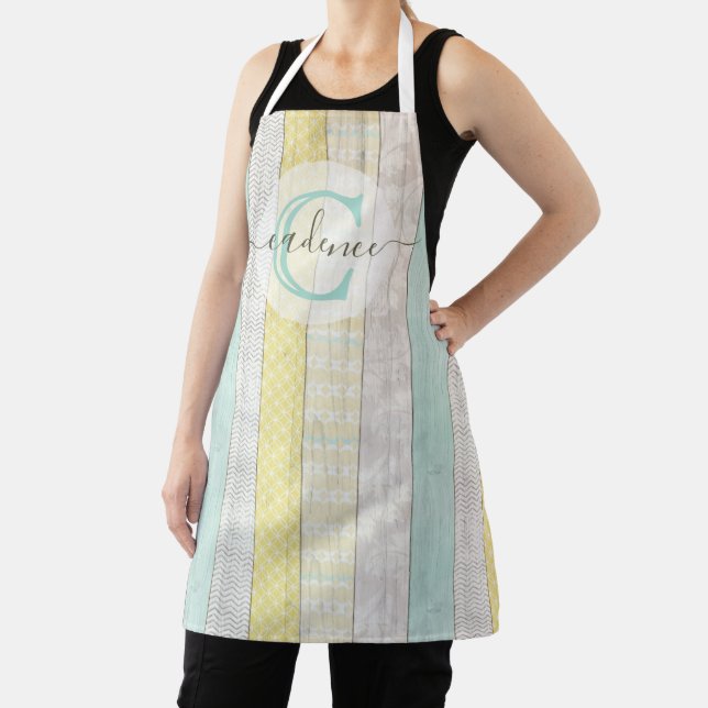 Rustic Mint & Yellow Boho Geo Modern Personalised Apron (Insitu)