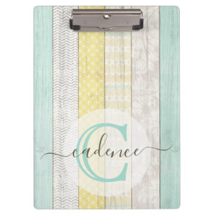 Rustic Mint & Yellow Boho Geo Modern Personalised Clipboard