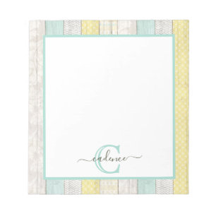 Rustic Mint & Yellow Boho Geo Modern Personalised Notepad