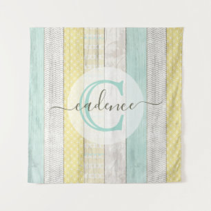 Rustic Mint & Yellow Boho Geo Modern Personalised Tapestry
