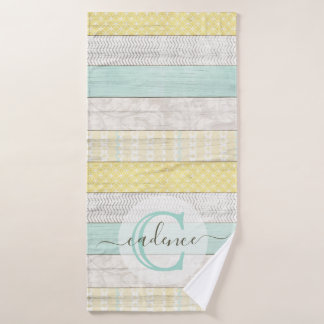 Rustic Mint & Yellow Boho Geo Modern Personalized Bath Towel