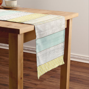 Rustic Mint & Yellow Boho Geometric Modern Cottage Short Table Runner