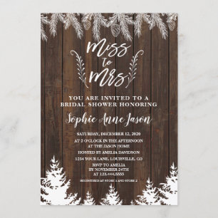 Rustic Miss To Mrs Wood Pine Trees Bridal Shower Invitation