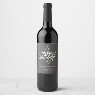 Rustic Mistletoe Happy Holidays Wine Label